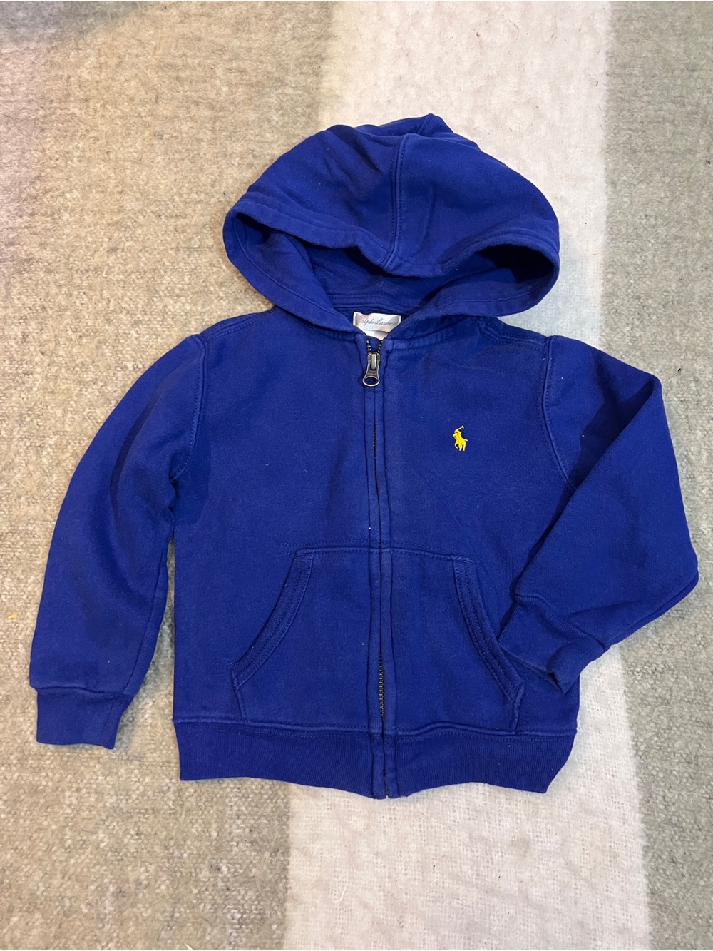 Ralph Lauren Kids Blue Hooded Zip Sweatshirt with Yellow Pony